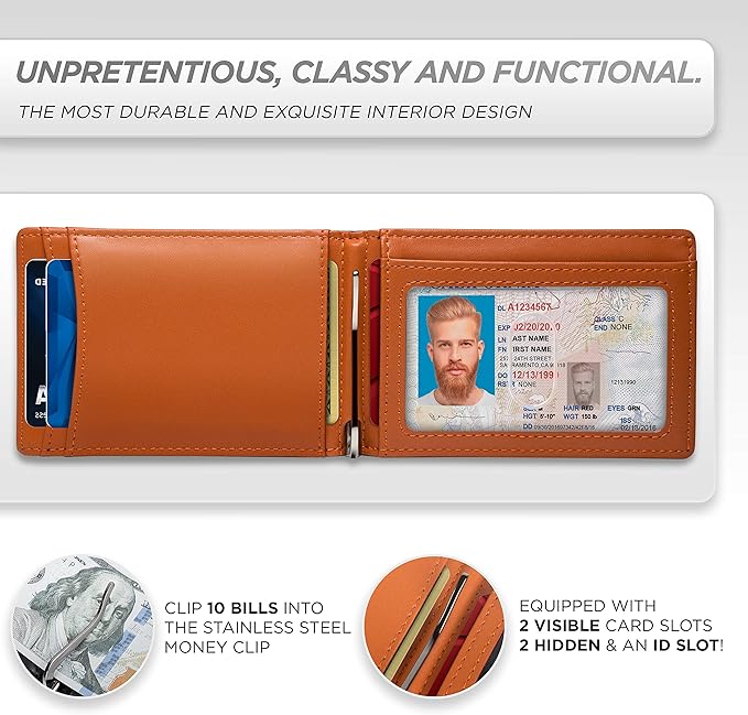 Suavell Slim Wallets for Men. RFID Money Clip Wallet, Slim Wallet, Thin Front Pocket Credit Card Wallet, Minimalist Bifold (Charcoal Rust Pilot)