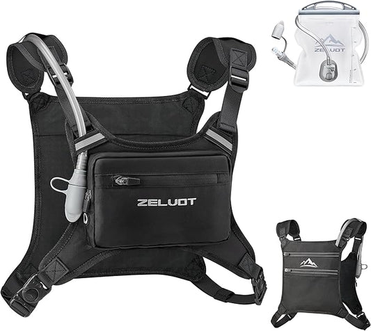 Chest Pack with 1L Water Bladder, USA Original Patent, Lightweight Adjustable Running Vest for Men Women, Reflective Running Hydration Vest for Hiking, Cycling