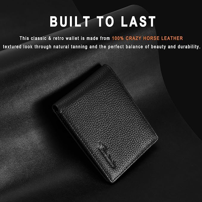 Travelambo Genuine Leather Wallet for Men with Gift Box - Handmade Bifold Stylish - Mens Wallets Rfid Blocking with 2 ID Windows