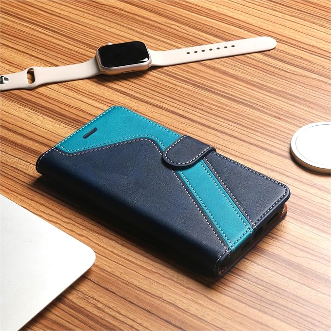 CIVICASE for iPhone 17 Air Wallet Case,PU Leather Flip Case RFID Blocking Credit Card Holder Folio Magnetic Stand TPU Shockproof Cover Compatible with iPhone 17 Air, Blue Green