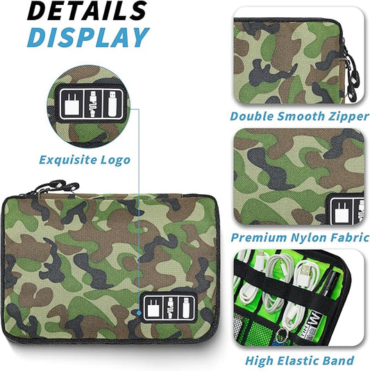 Electronics Organizer,Travel Cord Organizer Pouch, Portable Cable Organizer Bags,Travel Electronic Accessories Storage Case for Cables, Cords, Charger, Phone (CamouflageGreen)