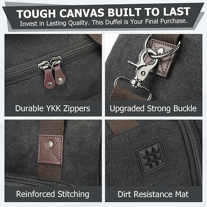 THYWD Canvas Duffle Bag for Travel Men and Women, 55L Expandable Large Overnight Weekender Luggage Bag, Vintage Carry on Bags for Airplanes, Travel, Hospital Labor Delivery, Camping, Gym