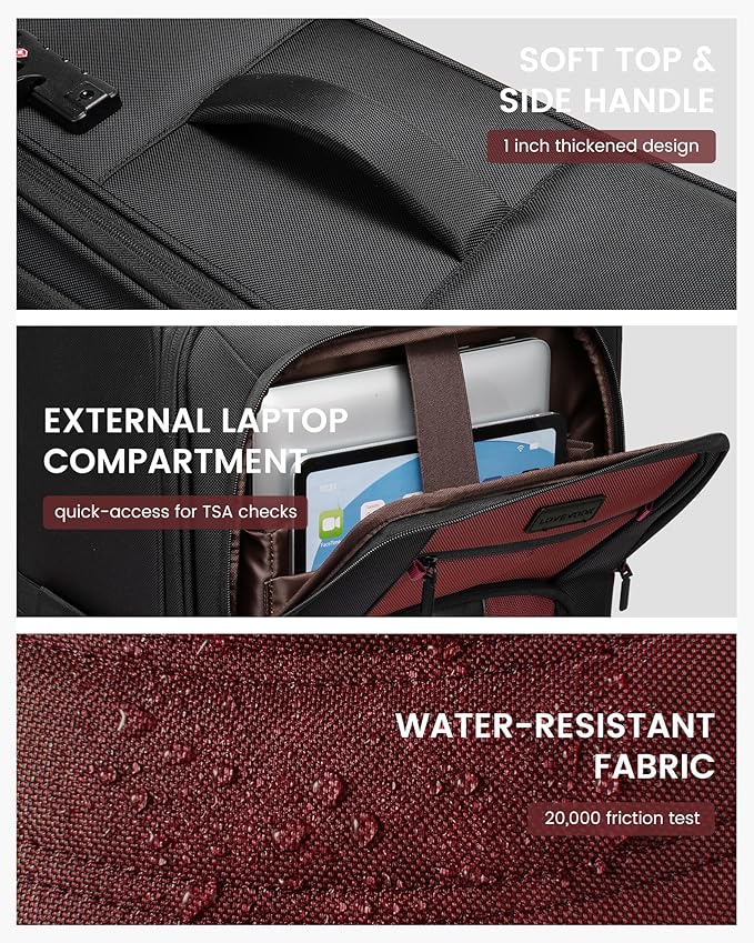 LOVEVOOK Business Softside Checked Luggage with 15.6/17.3 Inch Laptop Compartment, 24 Inch Checked Suitcase with Spinner Wheels, Large Capacity Luggage with TSA Lock for Business Trip Travel Red&Black