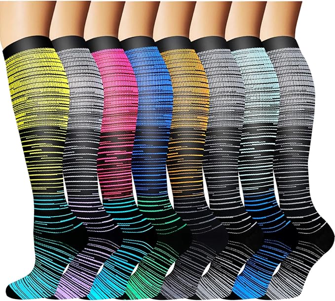 Graduated Copper Compression Socks for Men & Women Circulation 8 Pairs 15-20mmHg - Best for Running Athletic Cycling