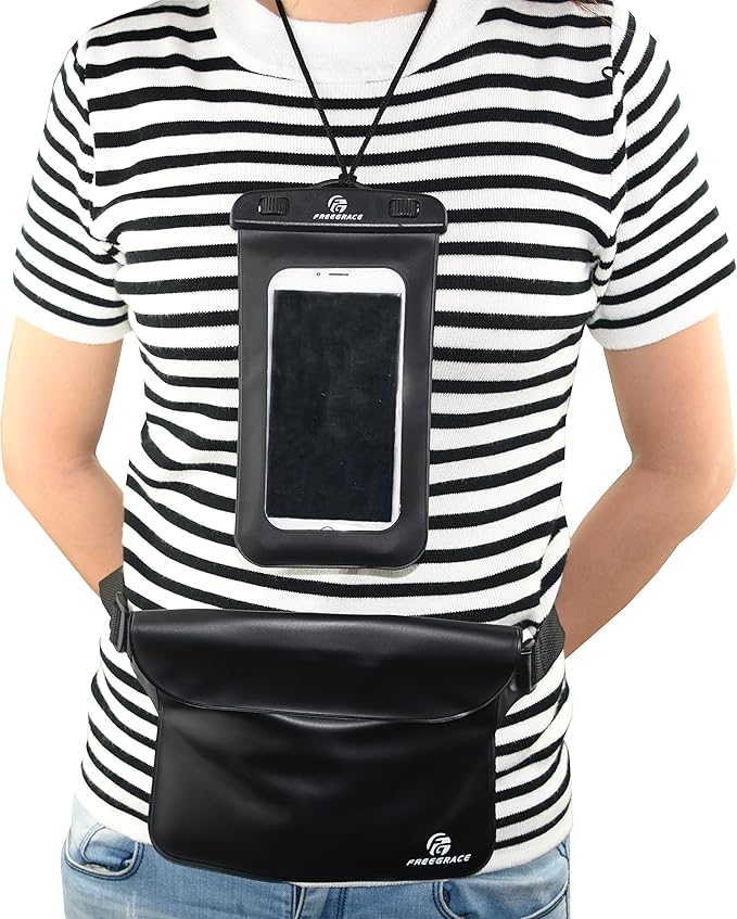 Freegrace Waterproof Pouches with Waist Strap / Pouch Case Bundle Set- Keep Your Phone & Valuables Dry and Safe - Waterproof Dry Bags for Boating Swimming Snorkeling Kayaking Beach Water Parks Pool