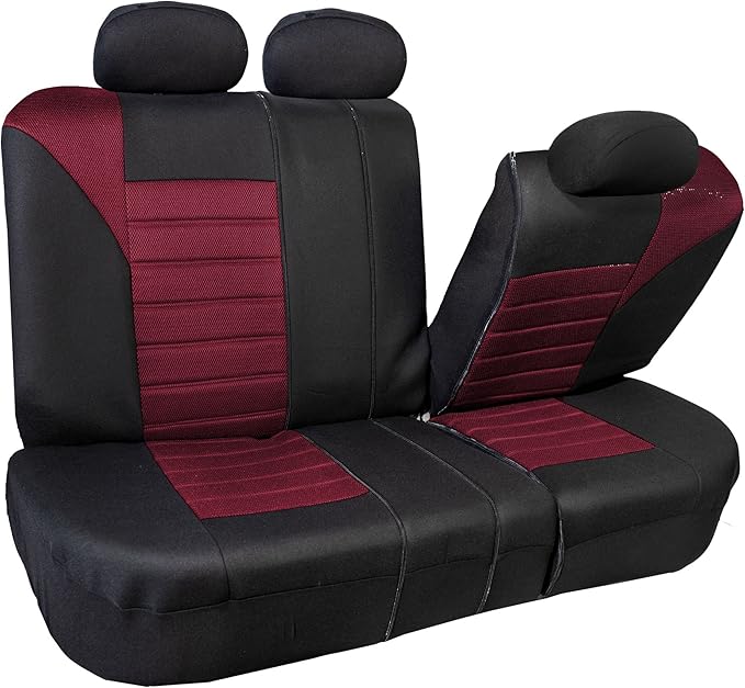 FH Group Automotive Car Seat Covers Rear Set Premium 3D Air Mesh Seat Covers, Airbag Compatible and Split Bench Cover Universal Fit Interior Accessories for Cars Trucks and SUVs - Burgundy