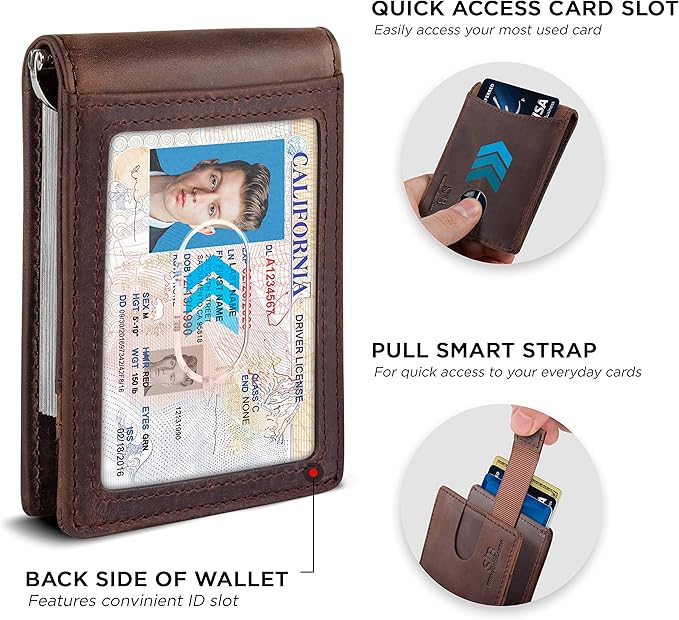 SERMAN BRANDS RFID Blocking Slim Bifold Genuine Leather Minimalist Front Pocket Wallets for Men with Money Clip Thin Gift