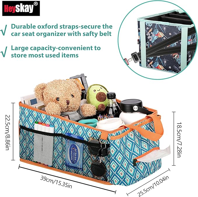 HEYSKAY Car Seat Organizer with Cup Holders, Automotive Seat Back Organizer and Storage with Adjustable Dividers, Book & Toy Organizer for Car and Office