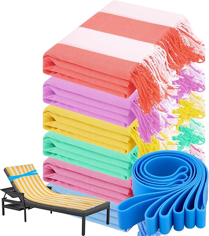 Genovega 6 Packs Oversized Turkish Beach Towels Thin Quick Dry Sand Free Pool Swim Bathing Towel Extra Large Travel Blanket Adult Essentials Accessories Summer Vacation Stripe