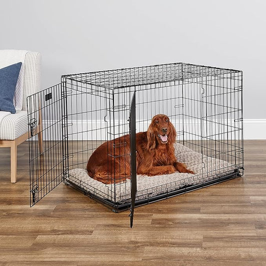 MidWest Homes for Pets 42-Inch Two-Door iCrate Folding Dog Crate with Divider Panel, Leak-Proof Tray & Secure Latches – Metal Wire Kennel for Large Breeds – Portable, Durable & Easy to Assemble