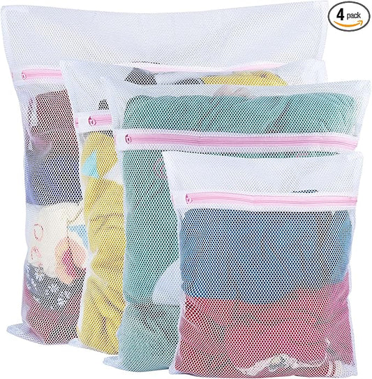 Vivifying Mesh Laundry Bags, 4pcs Durable Coarse Mesh Wash Bags with Zipper for Washing Machine, Delicates, Lingerie, Socks, Shoes and Stuffed Animals