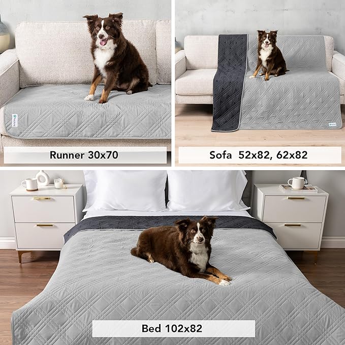 PetAmi Waterproof Bed Cover for Dogs, Pet Blanket Couch Cover, Reversible Furniture Cover Sofa Protector for Pet Cat Bed, Washable Dog Blanket for Seat, 30x70 Light Gray