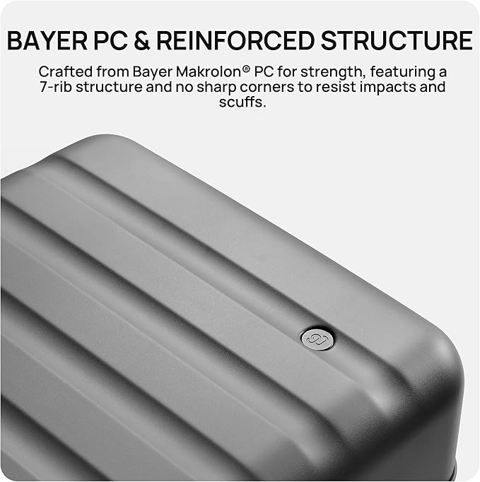 NINETYGO Carry On Luggage 22x14x9 Airline Approved, 20 Inch Luggage with Smooth Spinner Wheels, Lightweight, Hard Shell PC Suitcase Carry-On, Travel Luggage, TSA Approved (Grey, Rhine Basic2.0)