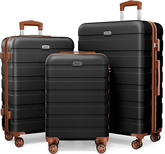 AnyZip Luggage Sets 3 Piece Hardshell Suitcase Set PC ABS Lightweight Travel Suitcases with 4 Double Spinner Wheels TSA Lock 20 24 28 Inch Black Brown
