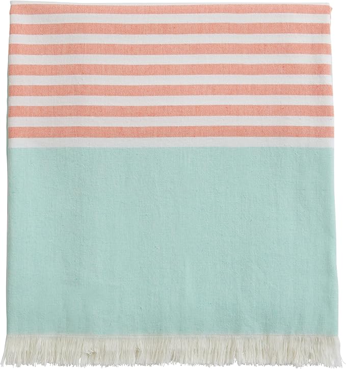 The Good Earth 4 Pack Oversized Turkish Beach Towel Set - 35" x 78" - Luxury Portuguese Cotton - Sand Resistant - Mint/Coral
