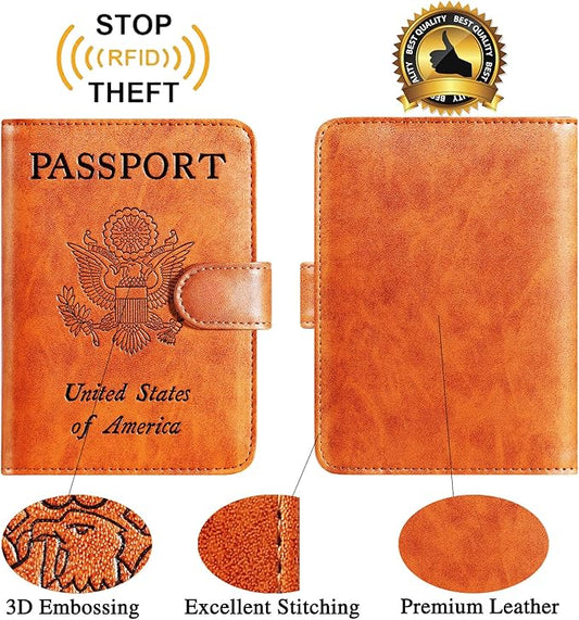 Passport Holder Cover Wallet RFID Blocking Leather Card Case Travel Accessories for Women Men (Claybank)