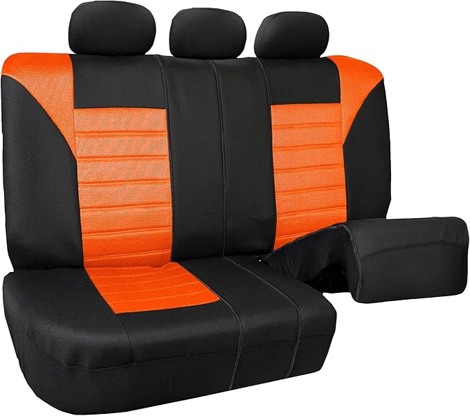 FH Group Automotive Car Seat Covers Rear Set Premium 3D Air Mesh Seat Covers, Airbag Compatible and Split Bench Cover Universal Fit Interior Accessories for Cars Trucks and SUVs - Orange