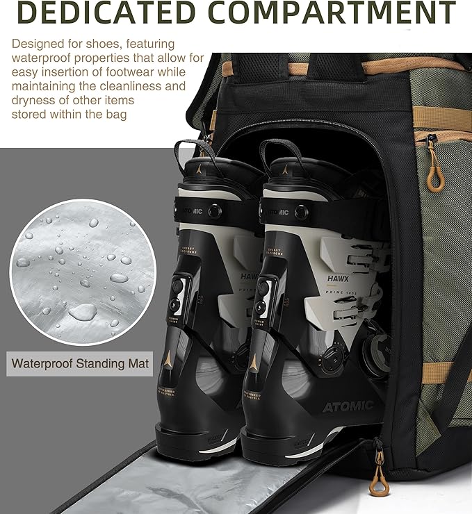 New Ski/Snowboard Boot Bag/Skating Bag | Excellent for Store and Transport Gear, Helmet, Goggles & Accessories | Travel with Waterproof Exterior, Reflective Strip for Men, Women (Green)