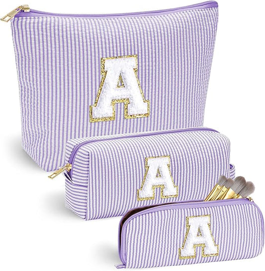 YOOLIFE Mom Birthday Gifts for Women - Personalized Monogram Makeup Bag Cosmetic Bag Travel Toiletry Bag Birthday Gifts for Women Her Bridesmaid Friend Sister Wife Girlfriend Daughter Gifts Purple A