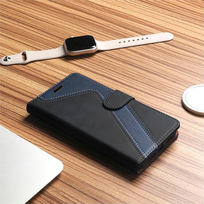 CIVICASE for iPhone 17 Pro Wallet Case,PU Leather Flip Case RFID Blocking Credit Card Holder Folio Magnetic Stand TPU Shockproof Cover Compatible with iPhone 17 Pro, Black Blue