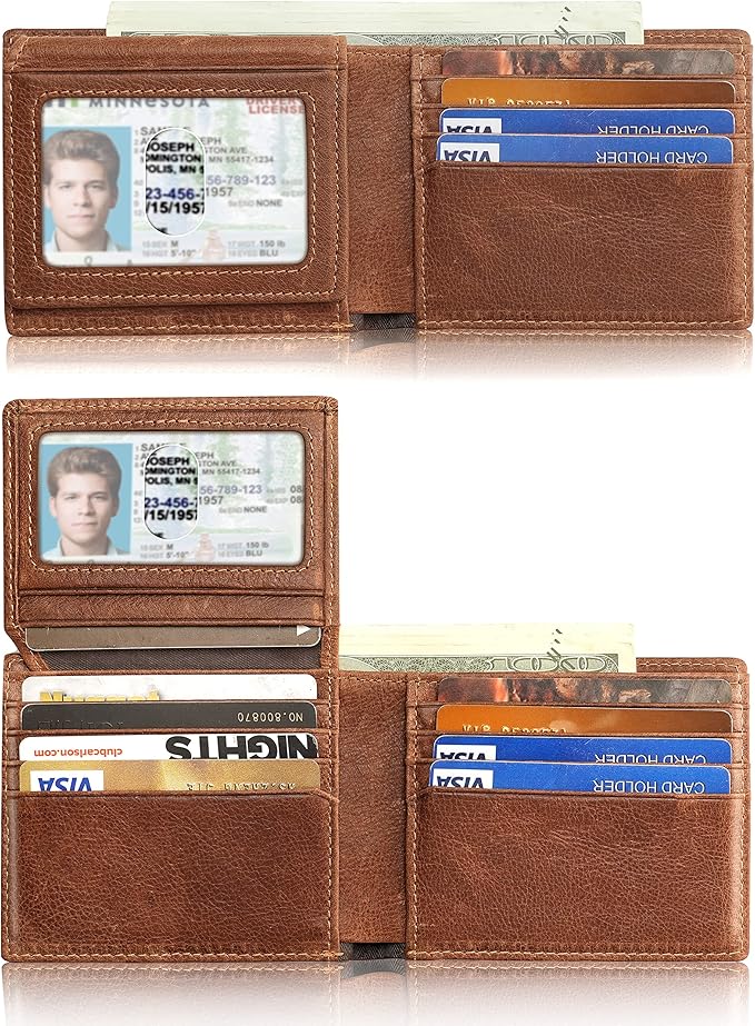 Mens Wallet With AirTag Holder, Bifold Leather RFID Blocking 1-2 ID Windows 12-13 Card Holders, Gift Box and Screen Protector Included, AirTag Not Included
