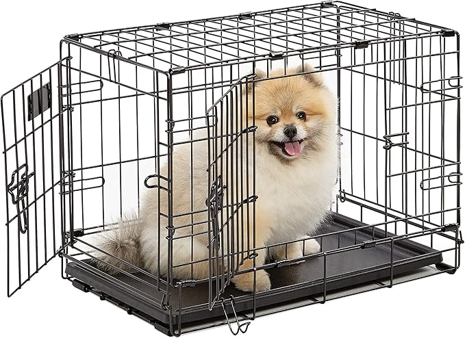 MidWest Homes for Pets 22-Inch Two-Door iCrate Folding Dog Crate with Divider Panel, Leak-Proof Tray & Secure Latches – Metal Wire Kennel for XS Breeds – Portable, Durable & Easy to Assemble