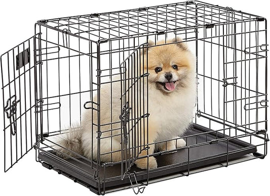 MidWest Homes for Pets 22-Inch Two-Door iCrate Folding Dog Crate with Divider Panel, Leak-Proof Tray & Secure Latches – Metal Wire Kennel for XS Breeds – Portable, Durable & Easy to Assemble