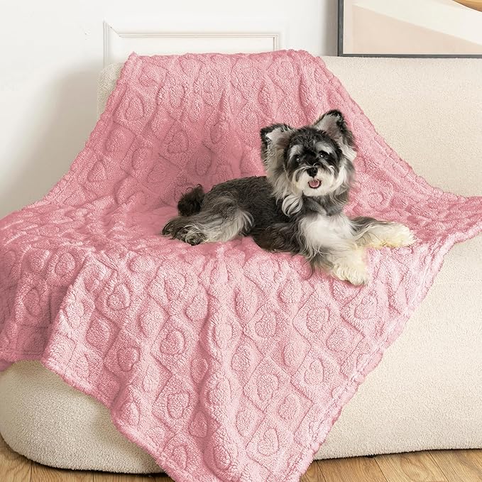 gogobunny Calming Plush Dog Cat Blanket 300GSM Coral Fleece, Ultra-Soft Machine Washable Pet Bedding for Small Medium Dogs Cats Puppies Kittens (Pink, 40x50)