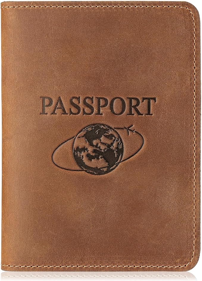 Slim Leather Passport Holder for Men & Women – Vintage Travel Passport Wallet – Lightweight Full-Grain Leather Passport Case with Gift Box, Brown (5.5″ × 4.1″)