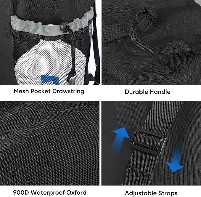 BALEINE 120L Laundry Bag Backpack, 900D Oxford Fabric Large Travel Laundry Bags with Shoulder Straps and 2 Mesh Pockets for College Dorm, Apartment, Laundromat (Black, 120L)