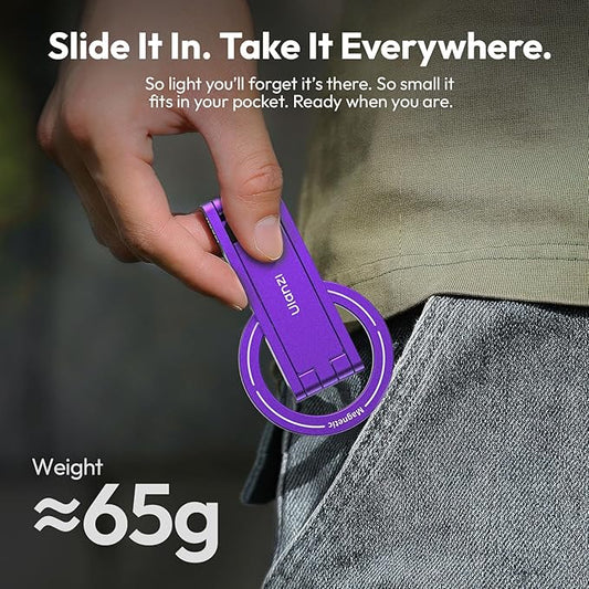 ULANZI MA60 Magnetic Phone Tripod Stand for iPhone - Aluminium Smartphone Mini Tripod Pocket Cell Phone Stand Strong Magnet Quick Mount Compatible with iPhone 16 15 14 13 14 Series, Purple