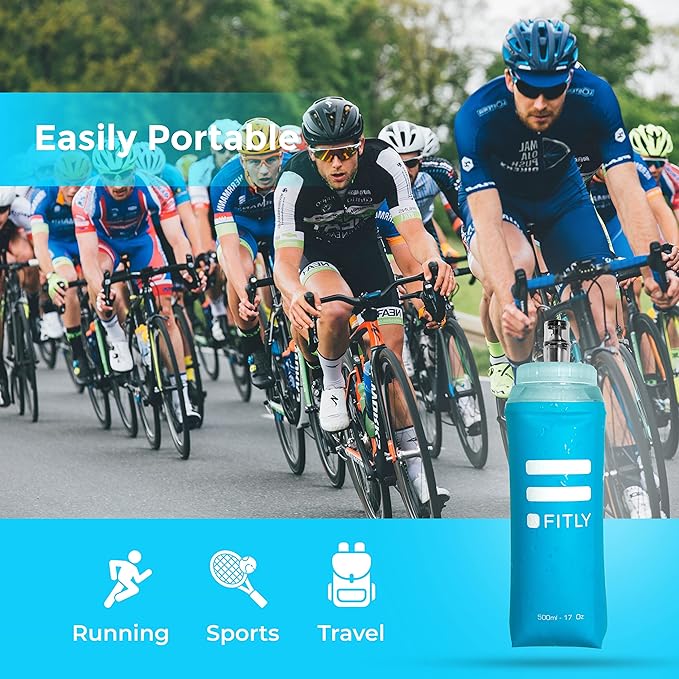 FITLY Soft Flask - Shrink As You Drink Soft Water Bottle for Hydration Pack - Folding Water Bottle Ideal for Running, Hiking, Cycling, Climbing & Rigorous Activity