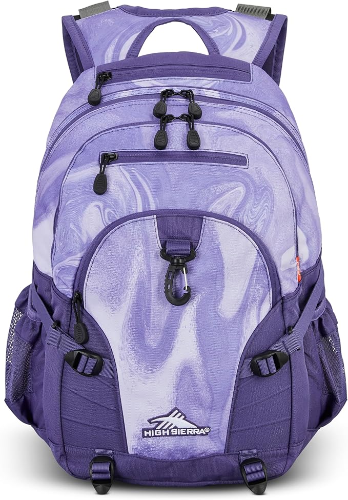 High Sierra Loop-Backpack, School, Travel, or Work Bookbag with tablet-sleeve, Purple Marble Swirl, One Size
