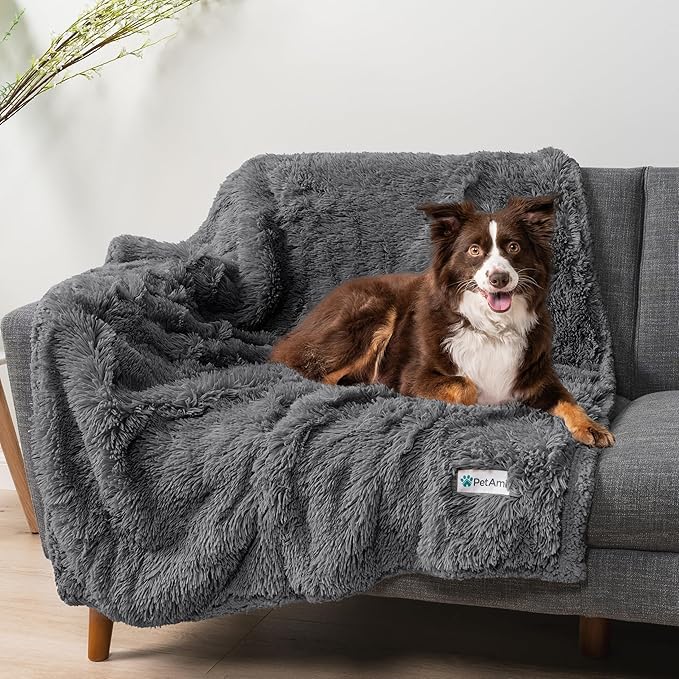 PetAmi Waterproof Dog Blanket for Large Dog, Calming Pet Blanket Bed Couch Cover Protector, Washable Sherpa Faux Fur Throw for Sofa Furniture Protection, Soft Fluffy 60x80 Gray