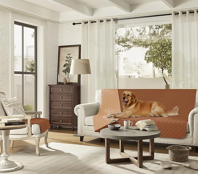 gogobunny 100% Double Sided Waterproof Dog Blanket Soft Pet Bed Cover Reversible Protect Furniture Couch Sofa Car for Puppy Cat Kids (Dark Pumpkin/Light Pumpkin, 82x82 Inch (Pack of 1))