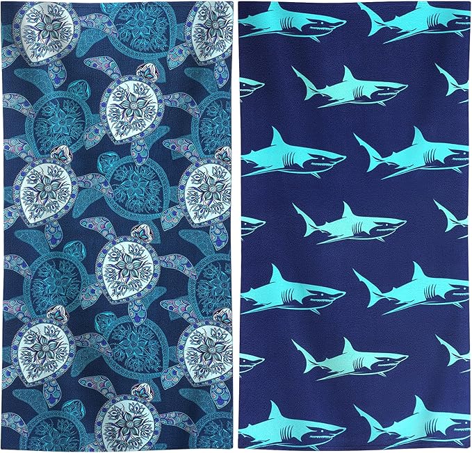 2 Packs Oversized Beach Towel Set Extra Large Big XL Pool Camping Swim Clearance Towels 36x72 Soft Blanket Cruise Essentials Accessories Must Haves Vacation Necessities Adult Shark Turtle Blue