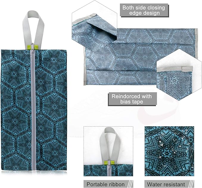 BeeGreen Shoe Organizer Shoe Bags For Travel with Zipper Closure, Shoe Storage Organizer with Handle Travel Bags, Green Blue Lightblue-Geometry, Large, Green Blue Lightblue-geometry