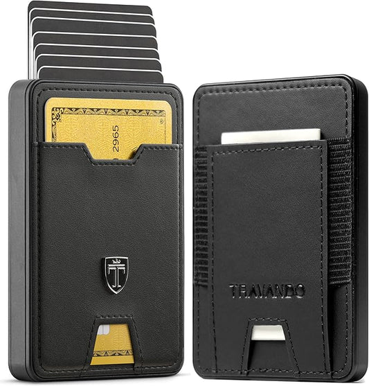 TRAVANDO Swype Slim Wallet for Men Metal RFID Blocking Mens Wallet Card Case (Real Leather Black)