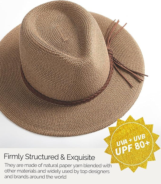 FURTALK Sun Hats for Women Summer Wide Brim UV UPF 80+ Panama Fedora Foldable Packable Straw Beach Hat