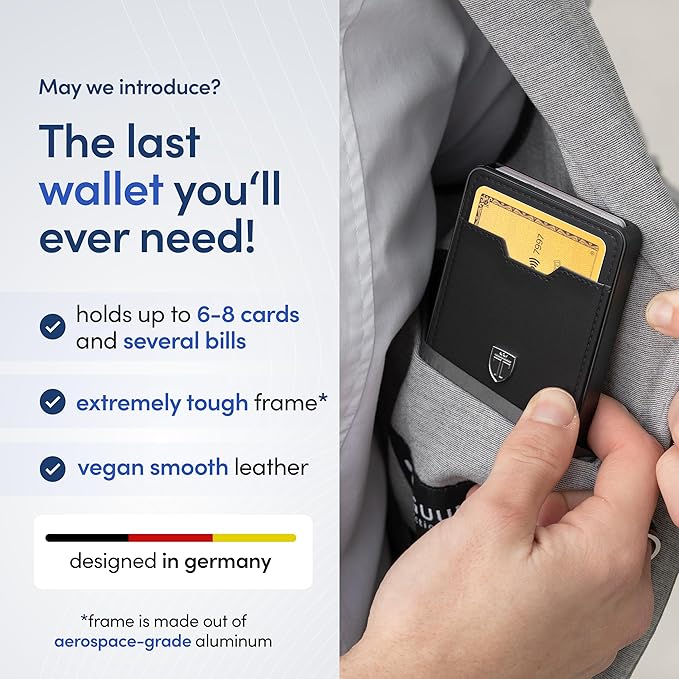 TRAVANDO Swype Slim Wallet for Men Metal RFID Blocking Mens Wallet Card Case (With AirTag* Pocket)