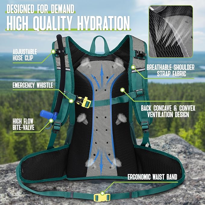 N NEVO RHINO Hydration Backpack, 18L Multipurpose Hiking Backpack with 3L Water Bladder, Water Backpack Insulated Hydration Pack Ideal for Hiking and Cycling