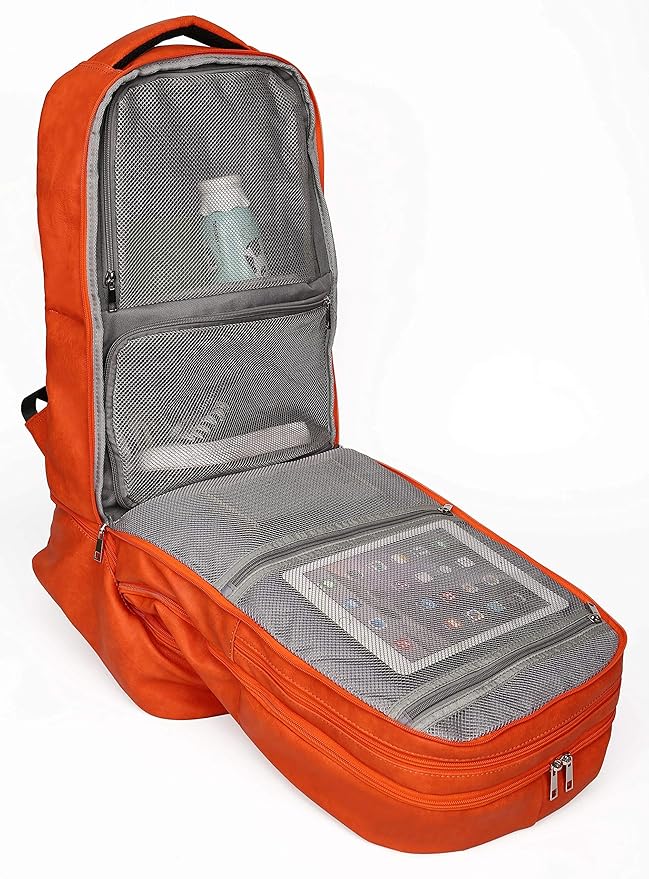 Sole Premise Leather Bag for Multi-functional Travel Carry-on with Shoe, Laptop and Clothes Compartments for Men & Women (Orange)