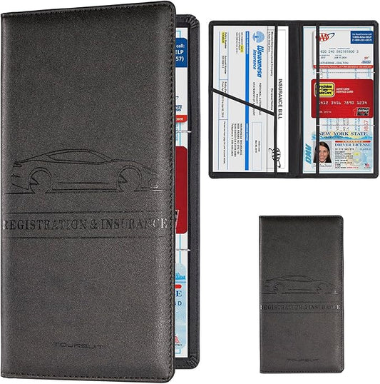 TOURSUIT Car Registration and Insurance Card Holder, Vehicle License Document Glove Box Compartment Organizer, Interior Car Accessories for Women Men Teens (Black)