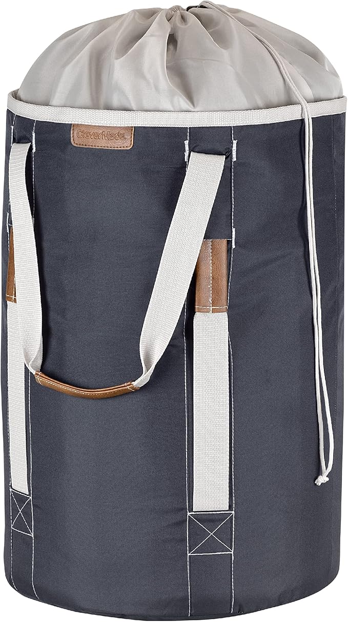 CleverMade Laundry Backpack Duffel Bag with Shoulder Straps - 62L / 16 Gal XL, Charcoal, Drawstring Top Closure for Travel Clothes, Gym, College, Dorm