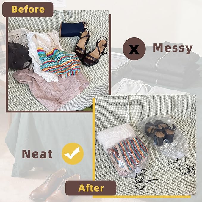 100 Pack Clear Shoe Bags for Travel, 12"x18" Large Travel Shoe Bags for Storage and Packing, Waterproof Drawstring Shoe Bag for Traveling, Bulk Travel Essentials for Men and Women