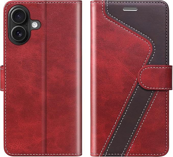 CIVICASE for iPhone 16 Plus Wallet Case,PU Leather Flip Case RFID Blocking Credit Card Holder Folio Magnetic Stand TPU Shockproof Cover Compatible with iPhone 16 Plus, Red Brown
