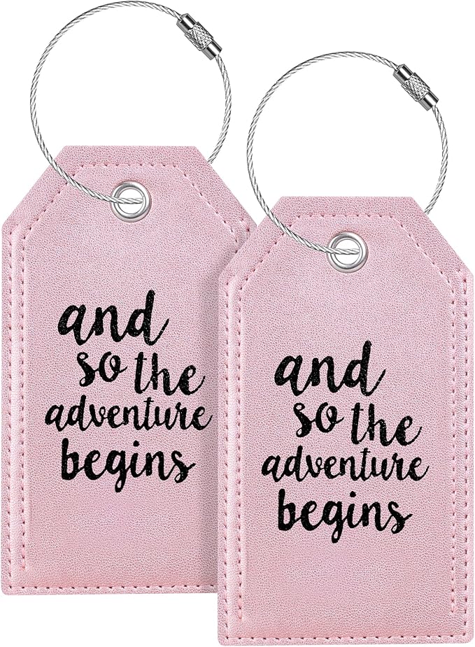 Luggage Tag & Initial Baggage Tags for Suitcases Leather Bag Tags for Backpacks Handbag School Instrument with Name ID Label Travel Essentials, Unique Fun Rose Gold Personalized Luggage Tags 2 Pack