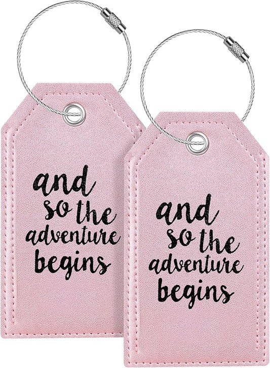 Luggage Tag & Initial Baggage Tags for Suitcases Leather Bag Tags for Backpacks Handbag School Instrument with Name ID Label Travel Essentials, Unique Fun Rose Gold Personalized Luggage Tags 2 Pack