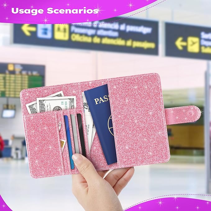 Real Leather Wallet Passport Cover with Credit Card Slots Family Travel (Gold)
