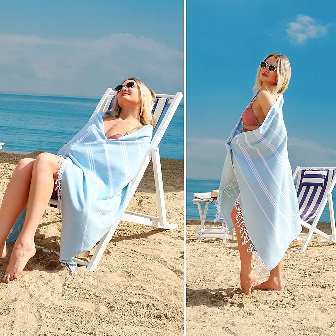 Beach Towel 2 Pack, Sand Free Oversized 39 x 72, Turkish Quick Dry Towel, Lightweight Pool Travel Towel, Cool Beach Essentials Super Absorbent